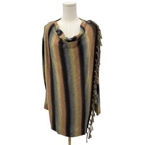 Cato Cowl Neck Fringe Sweater Tunic Womens XL Boho Knit Earth Tone NWT